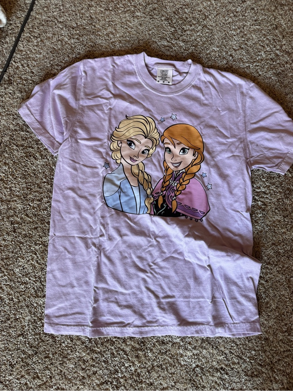 Women’s Lavender Frozen Sisters Graphic Tee - Anna & Elsa size medium NWOT